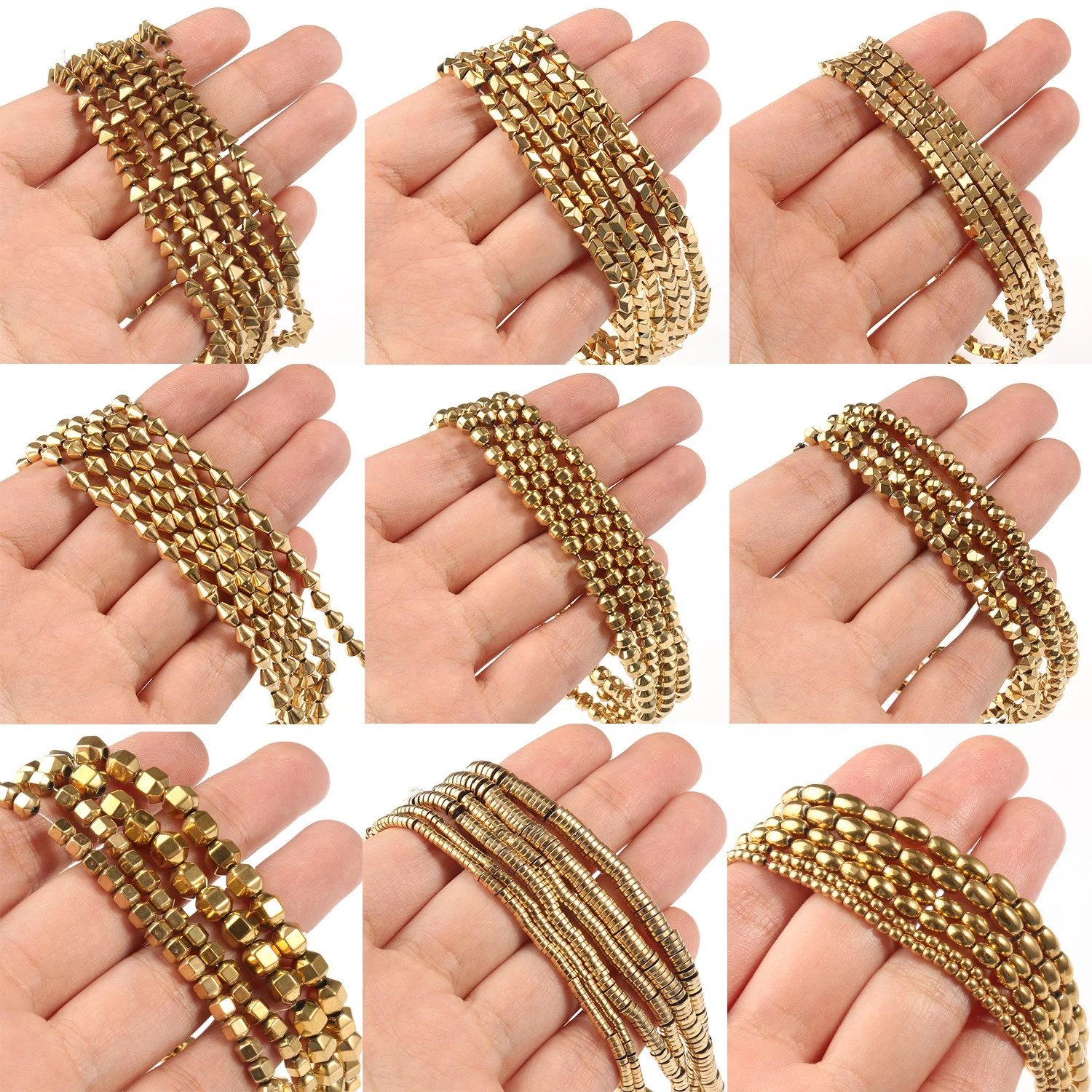 Gold Plated AAA+ Color Retention Hematite Beads Round Square Spacer Stone Beads for Jewelry Making Bracelet DIY Accessories