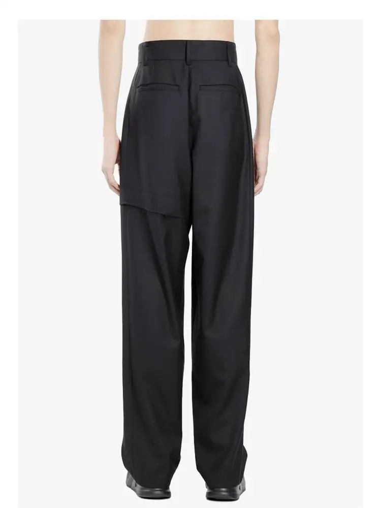 

Весенне-осенний стиль, черные мужские свободные прямые брюки, удобные брюки с прямыми отверстиями для деконструкции заусенцев