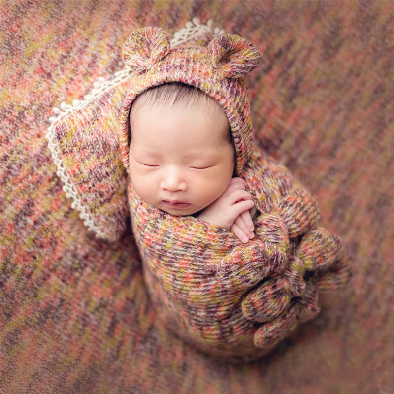 Newborn Baby Photography Costumes Clothing Sets Bowknot Wraps Bear Hat 4-5pcs Photo Sets Cloth Backdrops Big Size Blanket Pillow