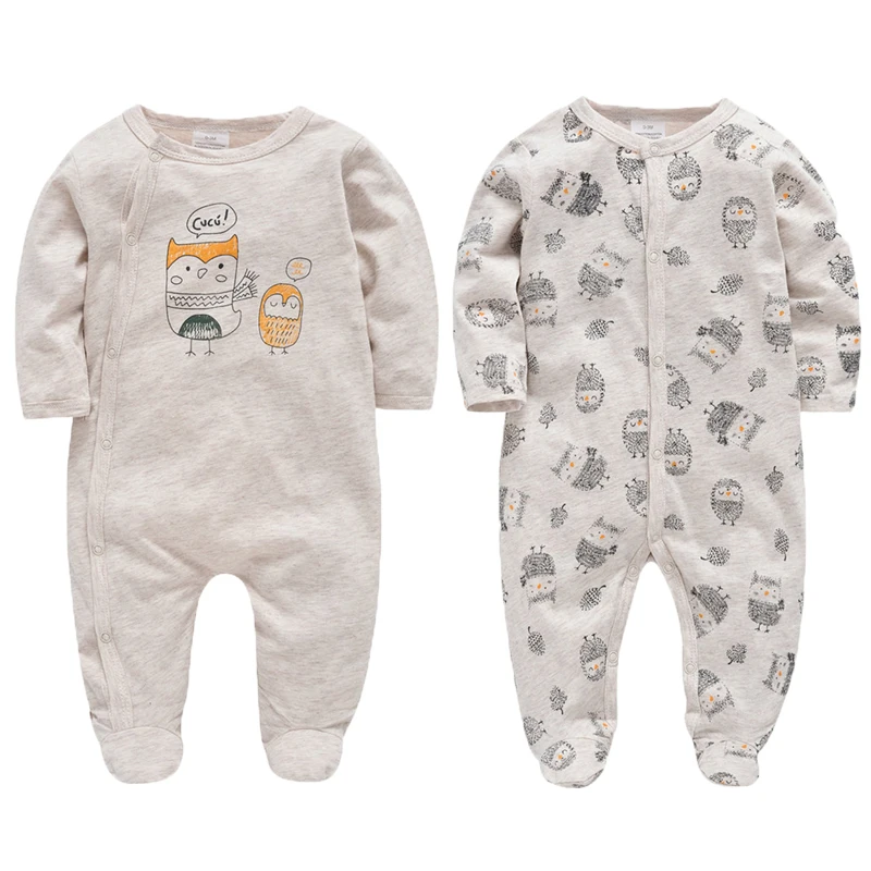 Kavkas Newborn Baby Long Sleeves Bodysuit Set Unisex Cotton Overall Gilrs Owl Pattern Clothing Toddler Boys Jumpsuit