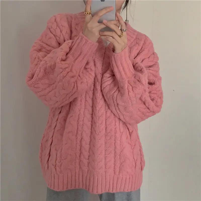 Suéteres de las mujeres con cuello en V jerséis Rosa pantalones estudiante dulce oferta ropa de punto Twist estilo Preppy prendas de exterior cómodas sudaderas nuevo Ulzzang Ins