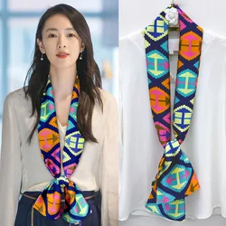 HOT French Retro Women's Satin Silk Neck Scarves Double Printing Joker Small Strip Decorative Thin Ladies Neckerchiefs 15X145CM