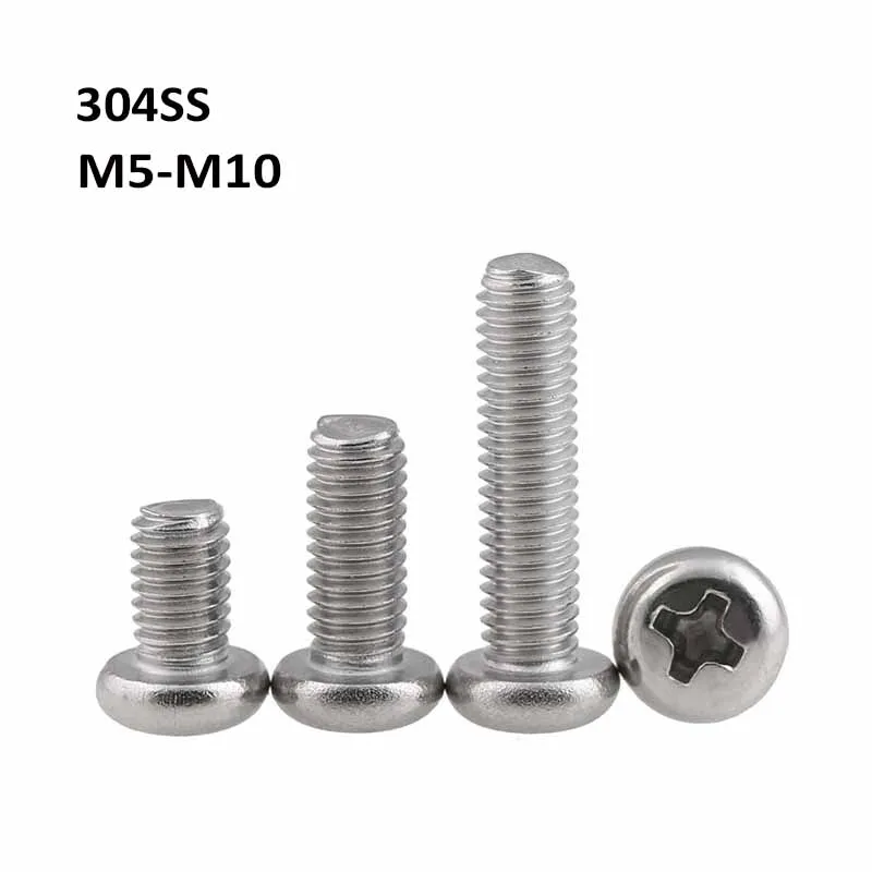 304 Stainless Steel Pan Head Phillips Screws A2 Round Head Screw/Bolts M5 M6 M8 M10