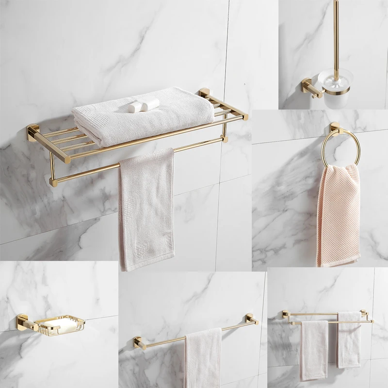 Becola Bathroom Towel Holder Hanger Bathroom Golden Hardware Sets Accessories Towel Ring Wall-mount Towel Paper Holder