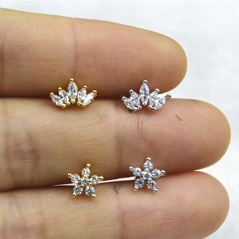 50pcs Crown Flower CZ Ear Helix Bar Cartilage earring tragus ring Earring Ear Studs Nice Design Body Piercing Jewelry