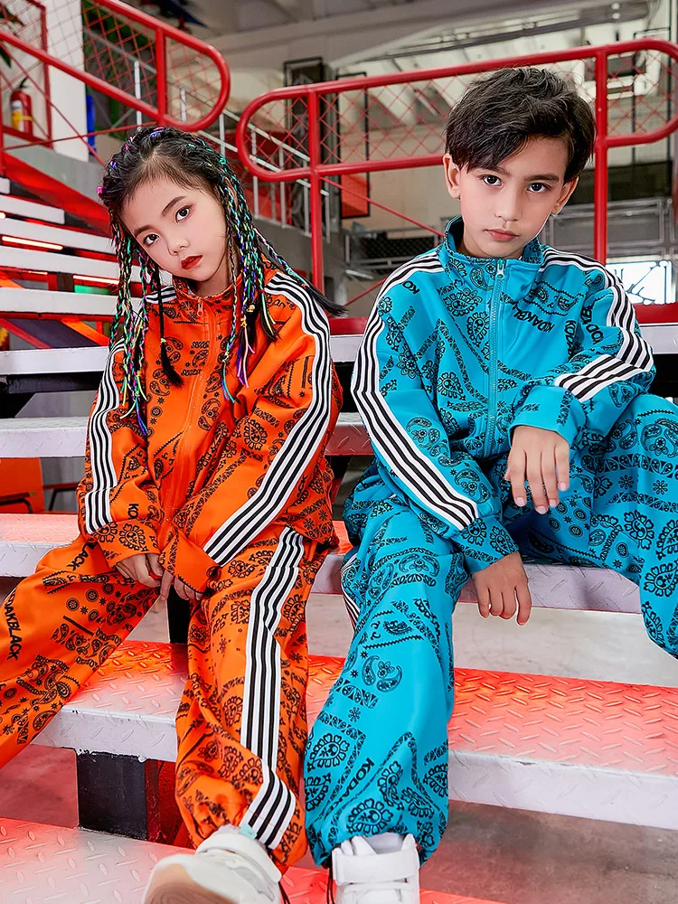 Girls Boys Fashion Kids Cool Jazz Dance Suit Children Handsome jacket Top Pants Hiphop Street Clothes stage Catwalk Performance