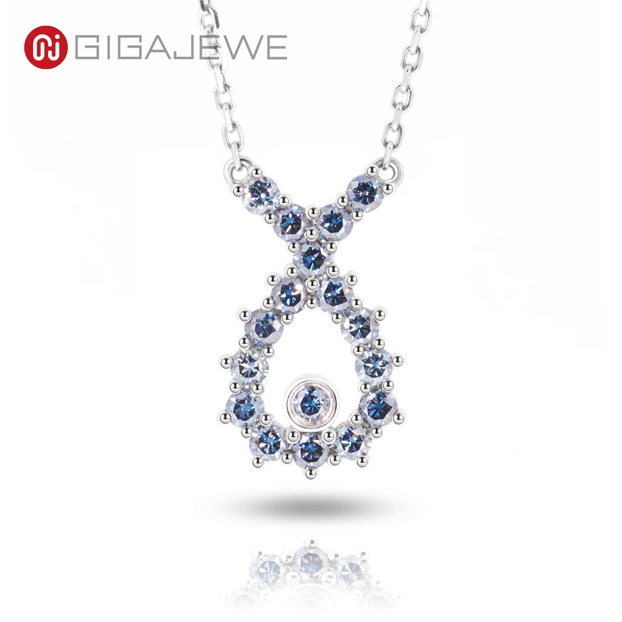 

GIGAJEWE Moissanite Total 0.51ct 17X2.0mm Round Blue Color 18K White Gold Necklace Pendant Jewelry Fish Shape Girl Women Gift