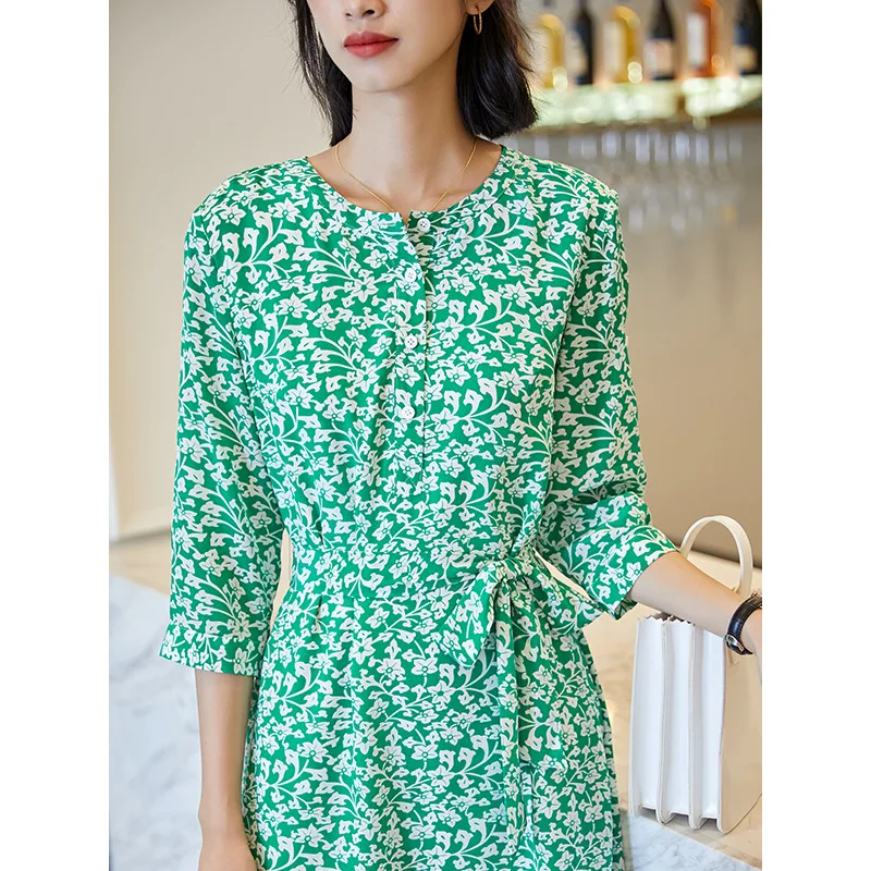 Real Silk Dress Summer Dress Women Korean Vintage Beach Dress Elegant Party Dresses Woman Vestidos Ropa Mujer CL0383 YY2802