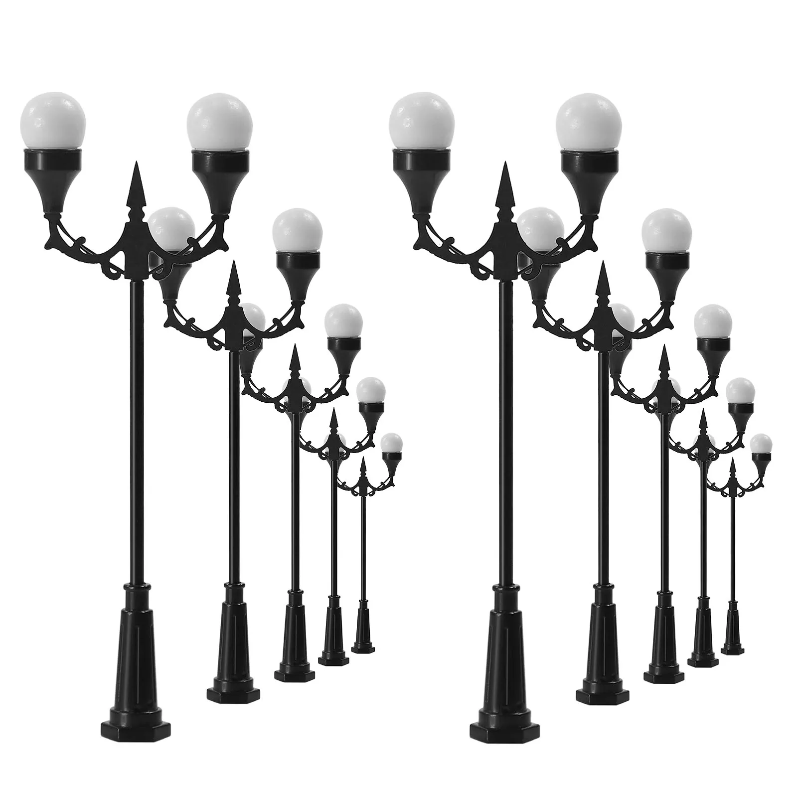 

10pcs Model Railway OO HO Scale 1:75 Vintage Two-heads Lamp Post Street Lights Warm White LEDs LFT14OO