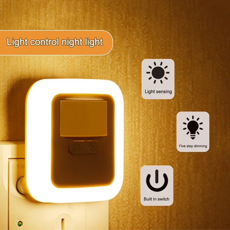 US/EU Plug-in LED Night Light Smart Dusk to Dawn Sensor Daylight Adjustable Brightness Switch Wall lamp for Bedroom, Kitchen