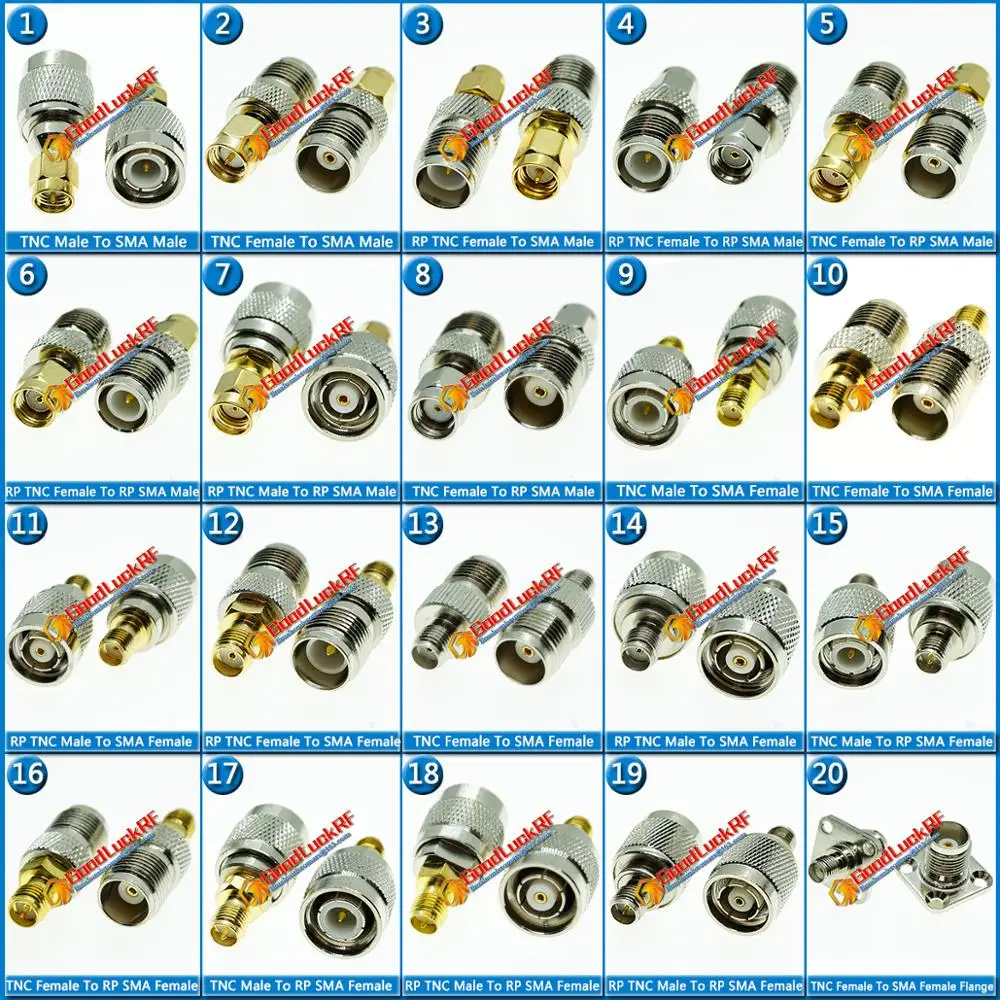 Kit Set TNC Male to RPSMA RP-SMA RP SMA Female RPTNC RP TNC Female to SMA Male Brass 4 hole Flange RF Coaxial Adapters 50 ohm