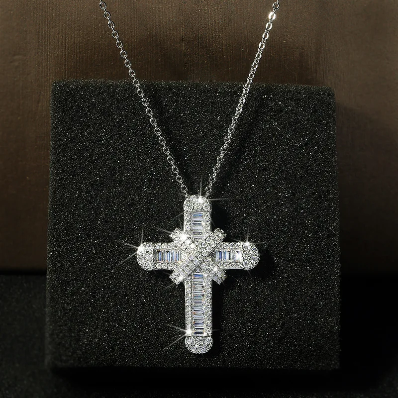 Sterling Silver Necklace Diamond Cross Pendant Christmas Zirconia Silver 925 Jewelry Bijoux Femme Bizuteria Pendants for Women