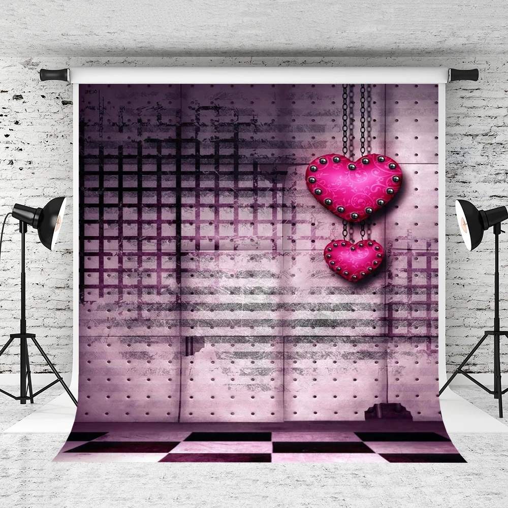 

VinylBDS 10x10ft Purple Wedding Photography Backdrops Heart Knot Grid Floor Romantic Paris Backdrop Valentine Day Background