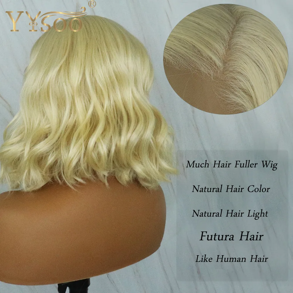 YYsoo13x4 krótki 613 blond kolor syntetyczna koronka przodu peruki Futura odporne na wysoką temperaturę Glueless w celu uzyskania peruka Body Wave