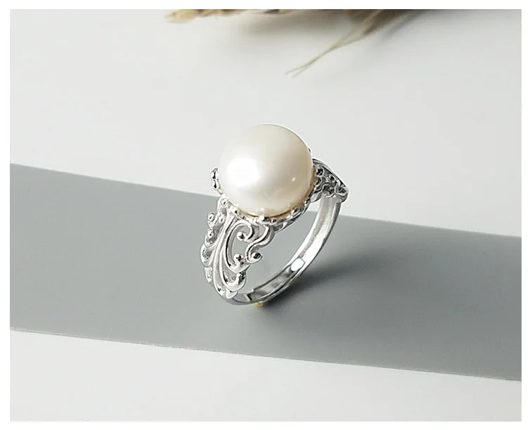 

925 sterling silver mustard Silver female fashion opening ring Handmade with natural pearl ring