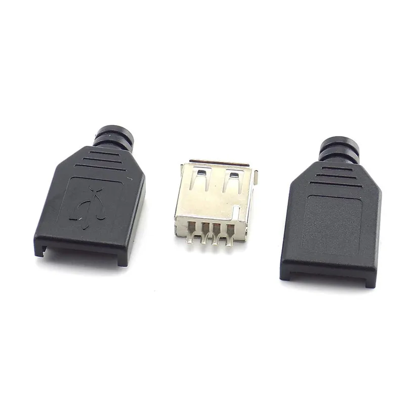 3 in 1 Type A Female male mirco USB 2.0 Socket 4 pin Connector Plug Black Plastic Cover DIY Connectors Type-A Kits 1pcs 10pcs