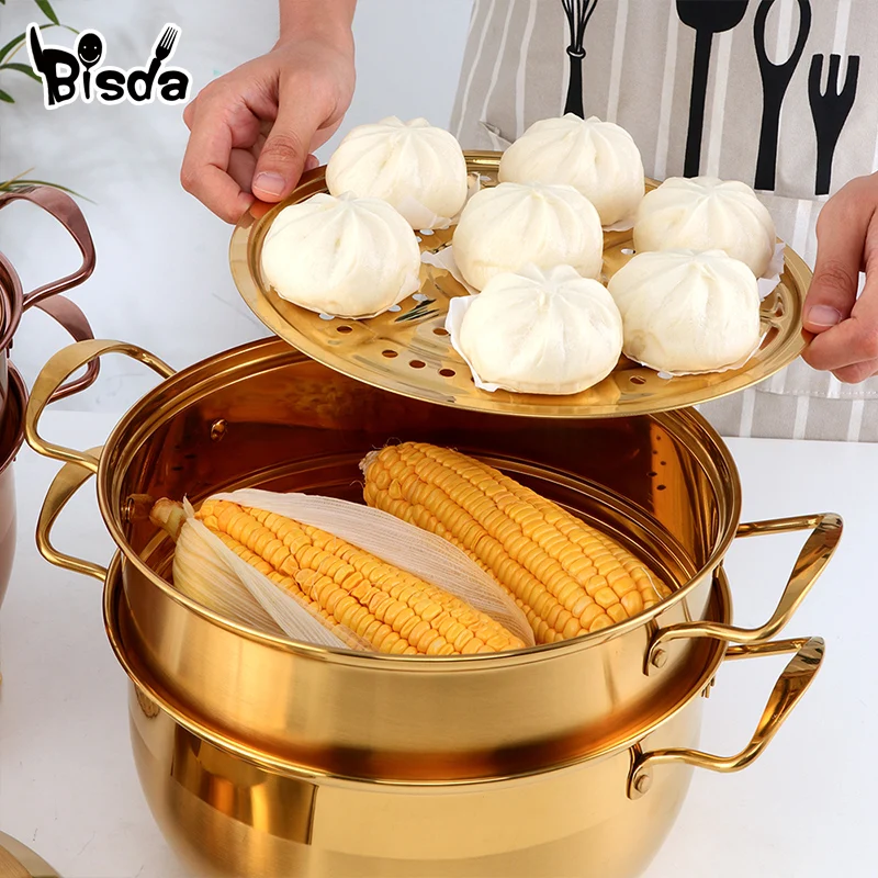 1Pc Boiler Steamer Pot Stainless Steel 3layers Cookware Soup Pot Corn Bread Steaming Tool Cooking Pot Induction Cooker Gas Stove