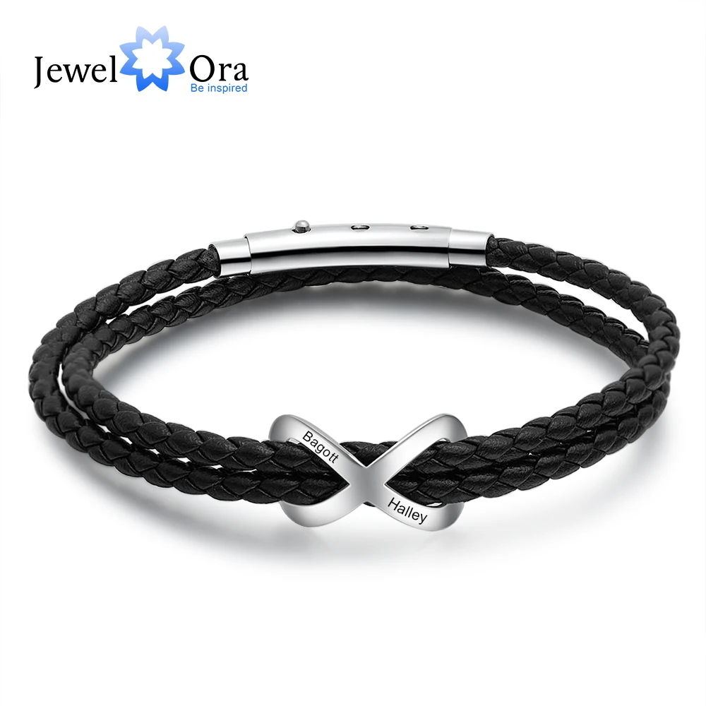 

JewelOra Designer Personalized Engrave Name Infinity Bracelets for Women Men Stainless Steel Couple Bracelets New Year Gifts