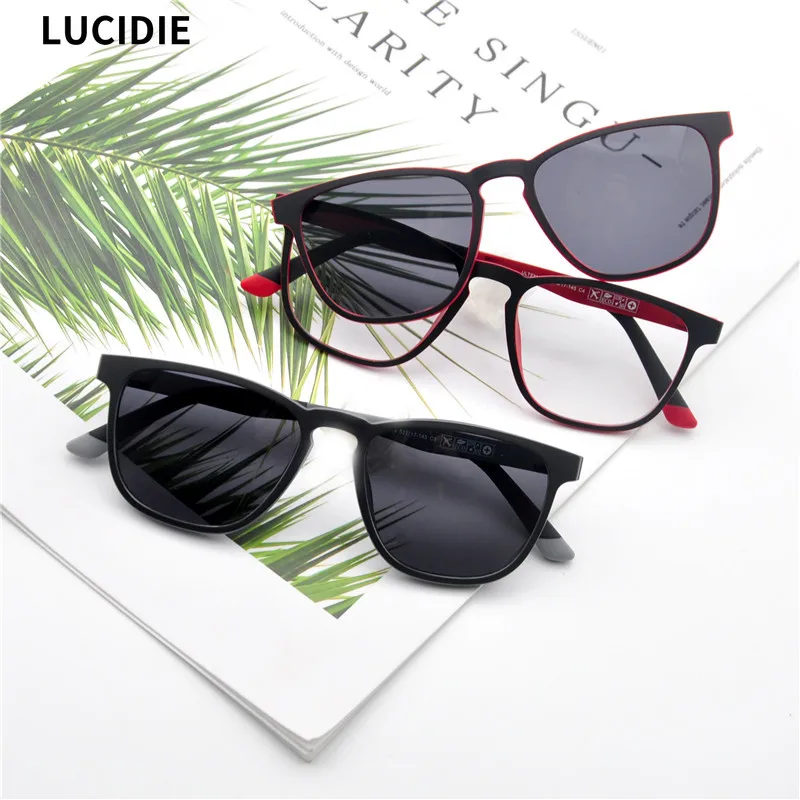 

LUCIDIE 2020 New Magnetic Clip Ultra-Light Eyeglasse Polarized Clip on Sunglass Women Square Men Sun Glases Dual Purpose Eyewear