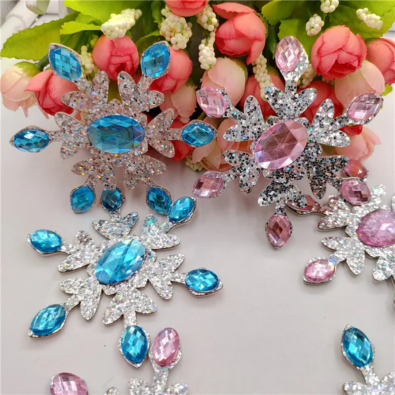 10 sztuk/partia crystal Snowflake aplikacje dla majsterkowiczów akcesoria do włosów dla dzieci Hairband Flower Dress Decoration