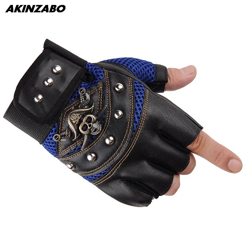 Skulls Rivet PU Leather Fingerless Gloves Men Women Hip Hop Half Finger Mittens Men\'s Gloves Women\'s Gym Punk Bicycle Gloves