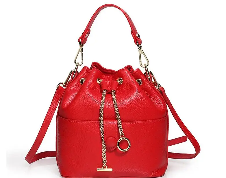 Genuine leather women cow skin handbag bucket bag