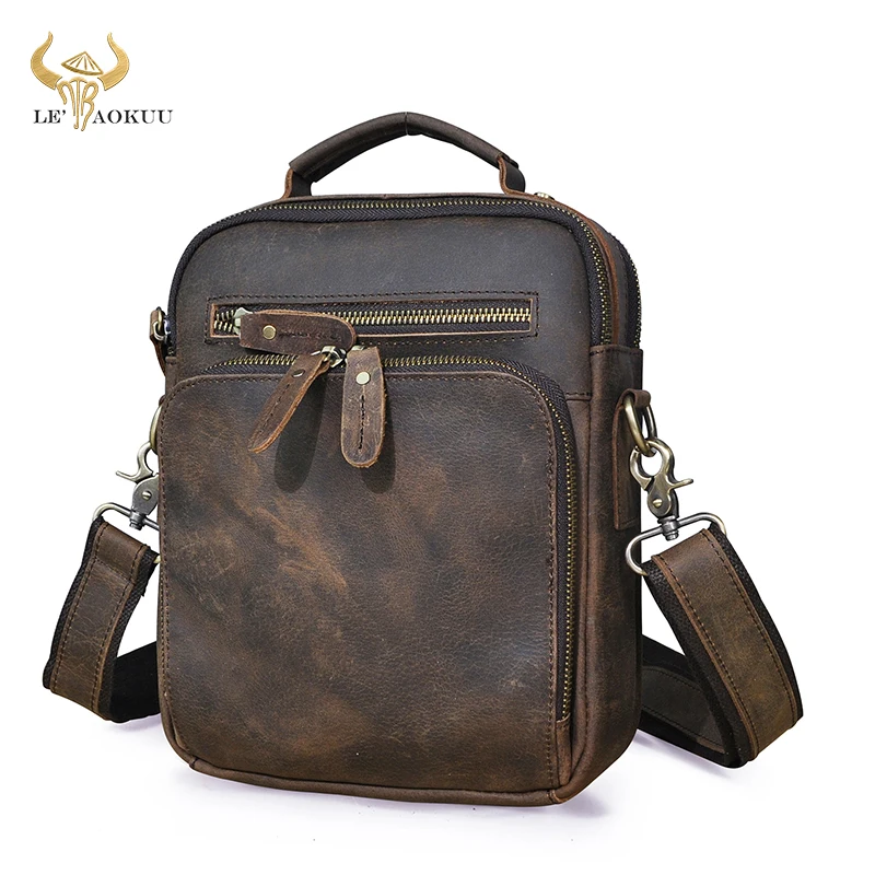 

Thick Crazy Horse Leather Male Vintage Tote Messenger bag Design Satchel Cross-body Shoulder bag 9.8" Tablet Case For Men 8059