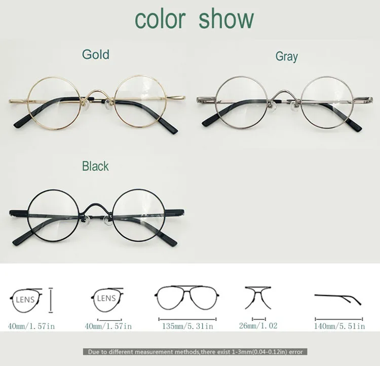 Brillengestell Herren Metall Retro Runde Korrektionsbrille Myopie Optische Brille Rund Durchmesser 40mm Kleiner runder Rahmen Damen – Detail 1