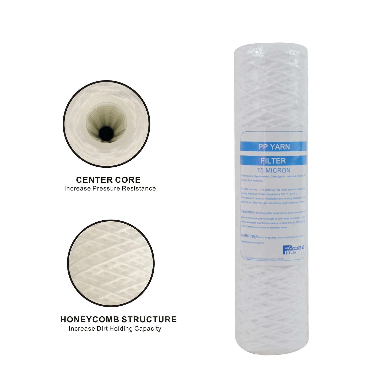 Universele Hele Huis String Wond Sediment Water Filter Cartridge 2.5 "X 10" - 75 Micron