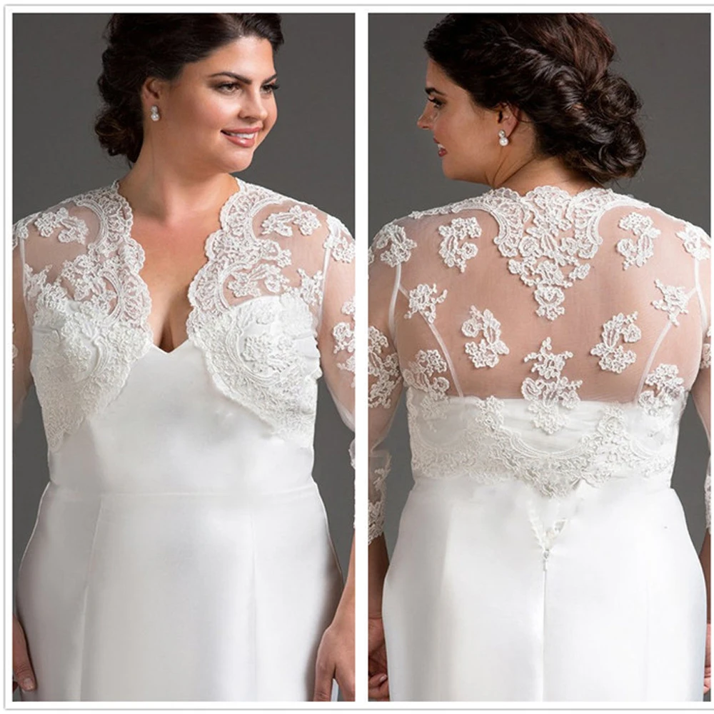 

Кружевное свадебное болеро с длинными рукавами 3/4, свадебные накидки для свадебной вечеринки, выпускного вечера, дешевая куртка невесты больших размеров, болеро на заказ