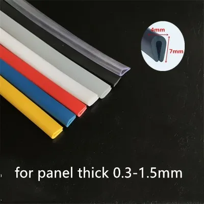 Rubber U Sealing Strip 7x4mm 0.3-1.5mm Glass Metal Wood Panel Board Edge Encloser Shield White Red Gray Black Blue Yellow Green