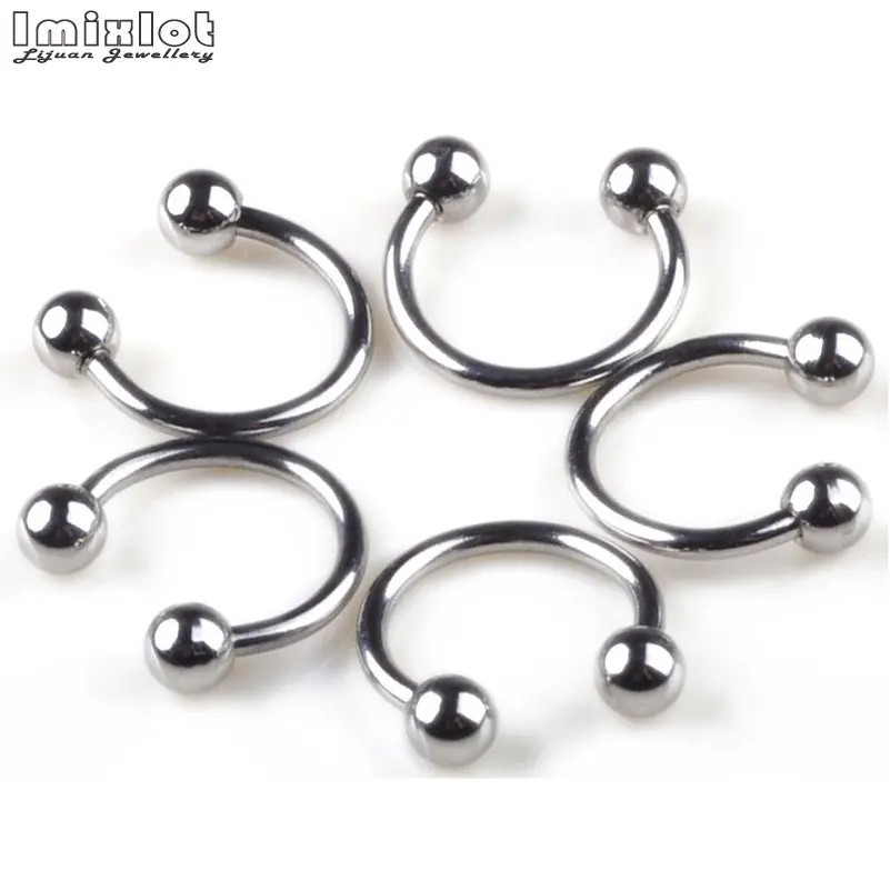 10pcs/lot Stainless Steel Nose Septum Hoop Lip Rings Circular Barbell Horseshoe Ear Tragus Helix Earrings For Unisex Jewelry