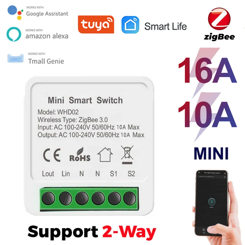 

Умный переключатель Tuya Zigbee, 16/10A, светодиодный светильник, модуль Smart Life, поддерживает двухстороннее приложение, релейный таймер, с Google Home, Alexa