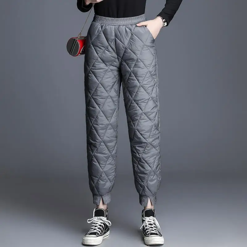 

Womens Winter Pants Cotton Down Padded Pencil Pants Office Lady Slim Fit Elastic High Waist Down Warm Trousers Female PT-502