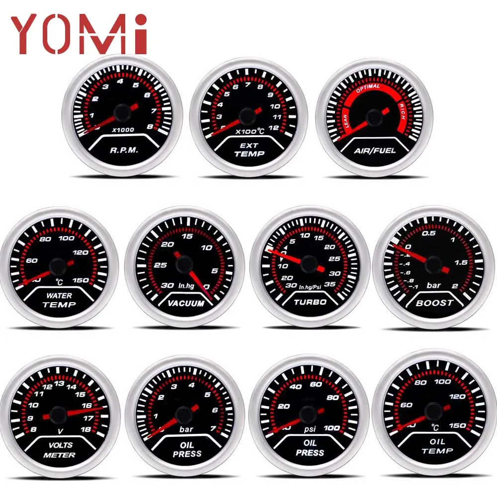 YOMI 2" gauge 52mm Car boost gauge bar psi Exhaust gas temp water temp oil temp oil press Air fuel gauge voltmeter tachometer