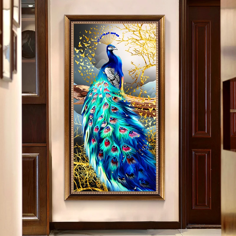 DIY diament haft Animla Peacock Cross Stitch diamentowa malowanie niebieska paw Animlas rękodzieło prezent artystyczny Home Decor