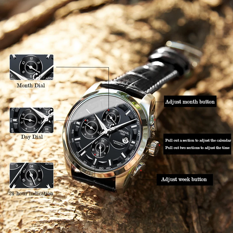 relogio masculino New Carnival Automatic Watches Men Business Mechanical Clock Leather Strap Waterproof Luxuey Brand Clock