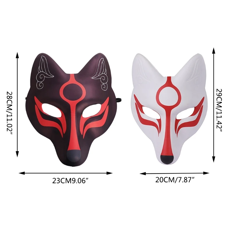 Pu Leather Foxes Mask Japanese Cosplay Props Kabuki Kitsune Masks for Mens Womens Childrens Halloween Masquerade Costume Props