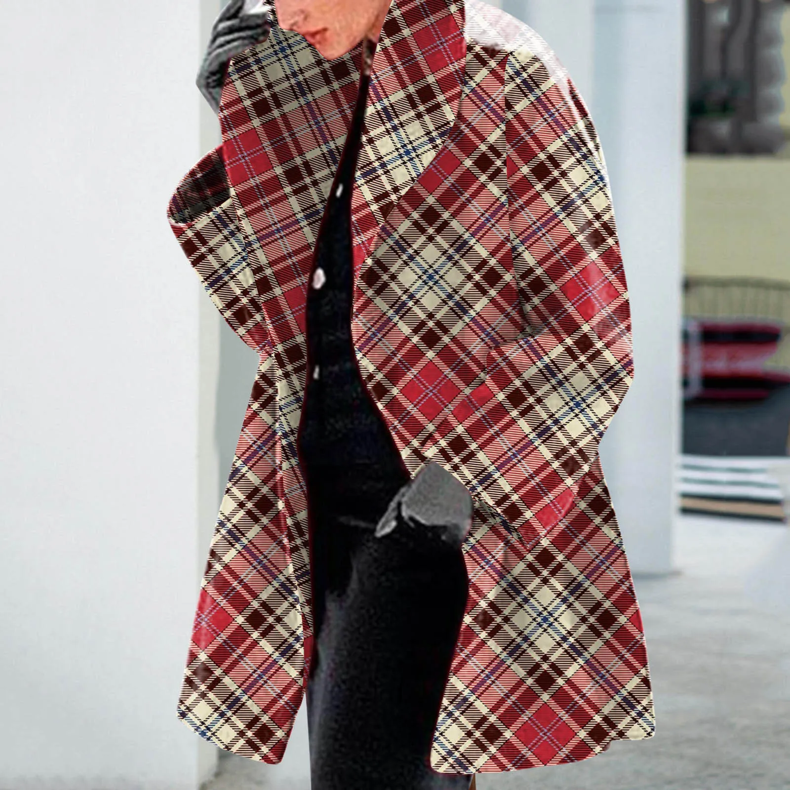 Plaid Winter Hooded Blend Wool Coat Womens Winter Long Sleeve Trench Jacket Ladies Warm Slim Long Retro Overcoat Outwear Female