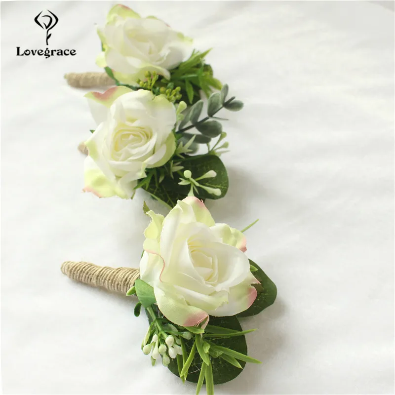 Bouquet di fiori da sposa Braccialetto Damigelle Bianco Fiori Artificiali di Cerimonia Nuziale Lo Sposo Boutonniere Rosa Di Seta Fiori Spilla Matrimonio Spilli