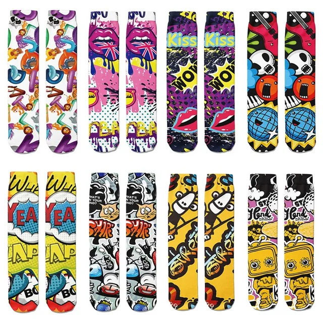 1 Para Harajuku Funny Happy Kawaii Hip Hop Skarpety damskie Casual Graffiti Unisex Długie skarpety Kolorowe kobiece skarpety do ud