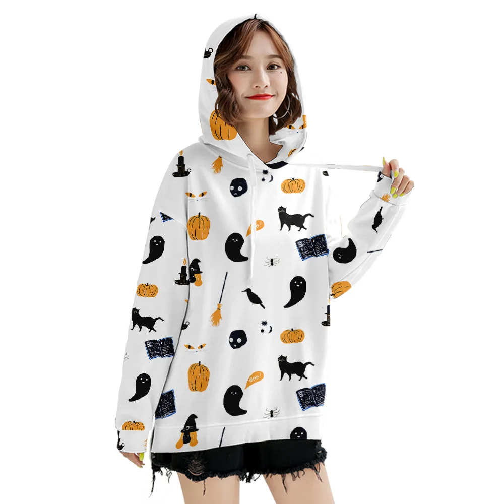 Oversize Casual Hoodies Women Halloween Lantern Ghost Pumpkin Shirt Face Costume Female Long Sleeves Tops Pullover Sweatshirt