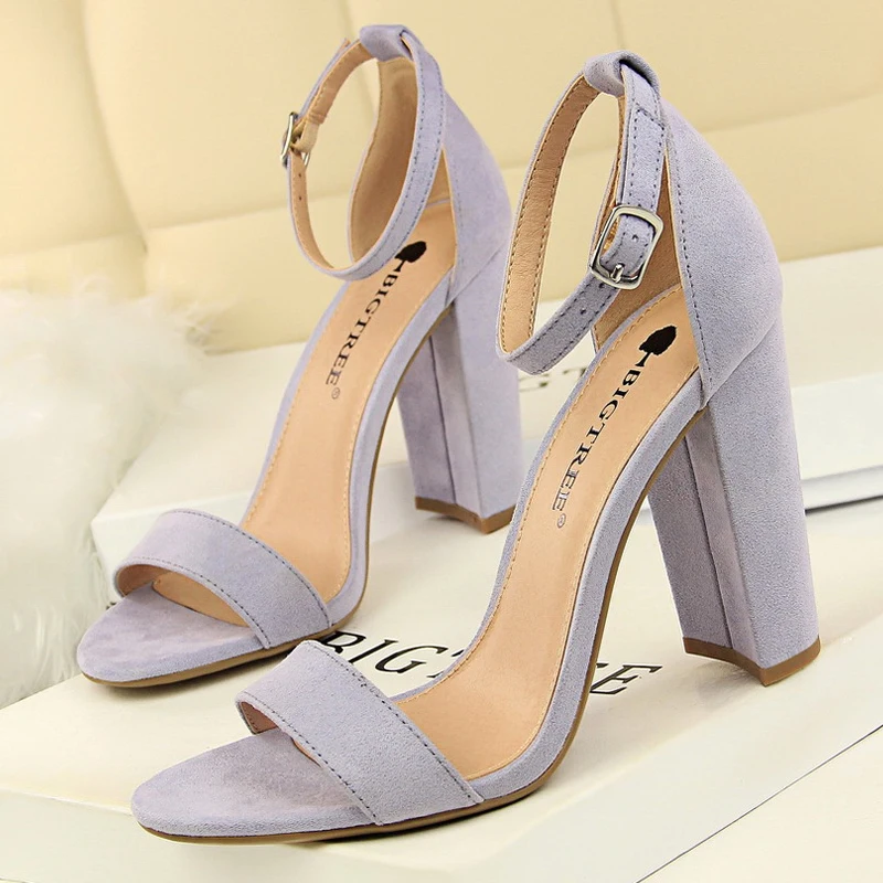 BIGTREE Shoes Heeled Sandals Women 9.5 Cm High Heels Pu Leather Women Shoes Block Heels Summer Sandals Lady Party Shoes Size 43