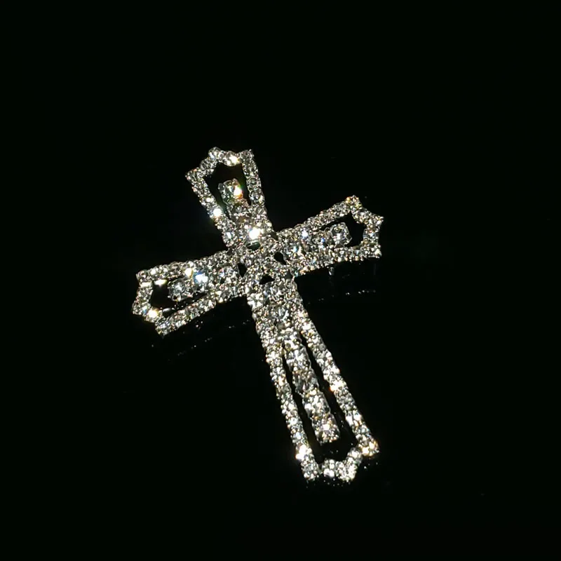 Crystal Handmade Cross Lapel Pin in Sliver Tone Rhinestone Jewelry&Accessories Christian Religion Gift