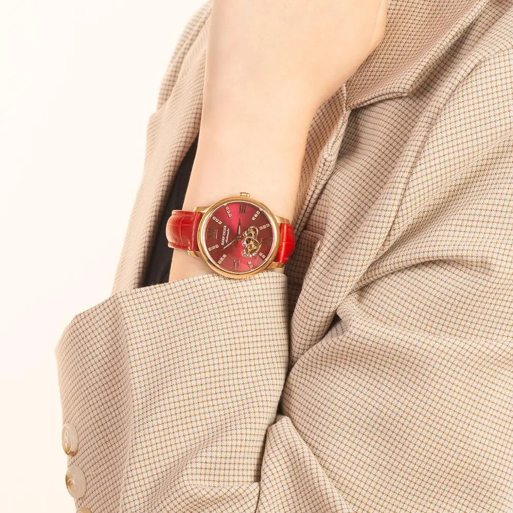 

Reef Tiger/RT Top Brand Luxury Ladies Watch Rose Gold Red Automatic Fashion Watches Lover Gift Relogio Feminino RGA1580