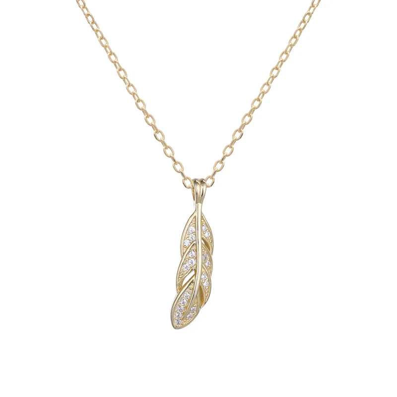 MOVESKI 925 Sterling Silver Fashion Simple Micro-Inlaid Zircon Gold Leaves Pendant Necklace Women Exquisite Jewelry Gifts