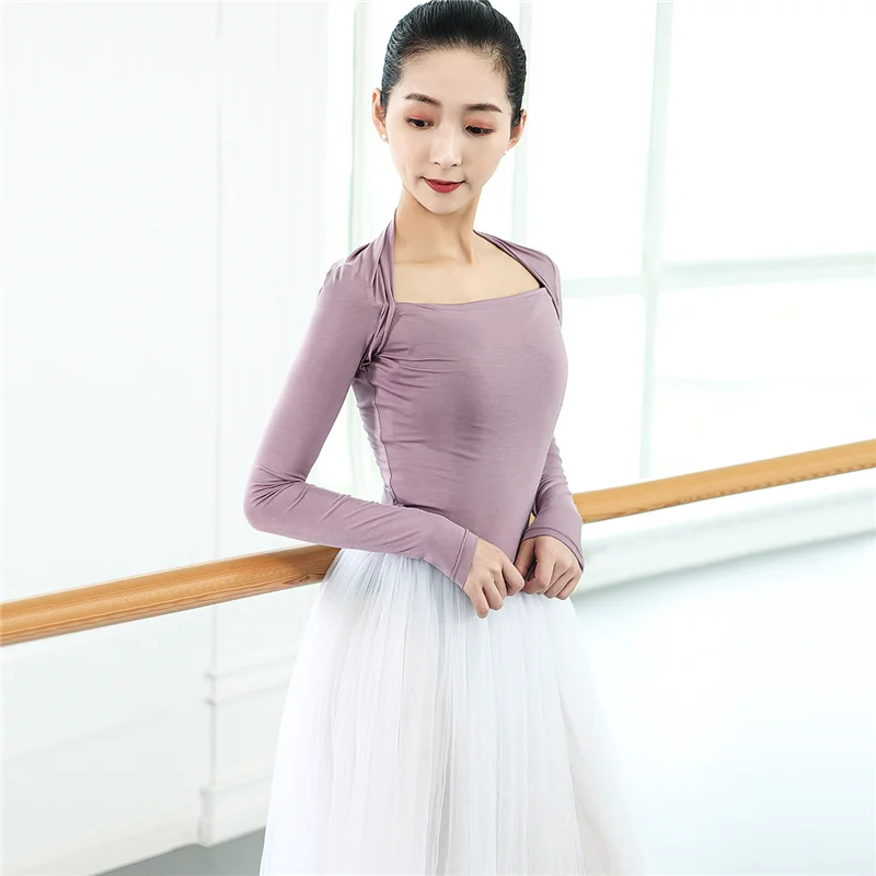 Vrouwen T-shirt Yoga Tops Dance Tops Lange Mouw Modal Ballet Tops Ballerina Dancewear Winter Dance Warm Ups Buikdans kleding