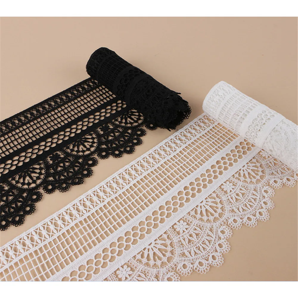 Embroidered Lace Accessories, Geometric Pattern Pierced 10 cm Wide Lace Fabric Diy Dress Wedding Curtain Skirt Decoration