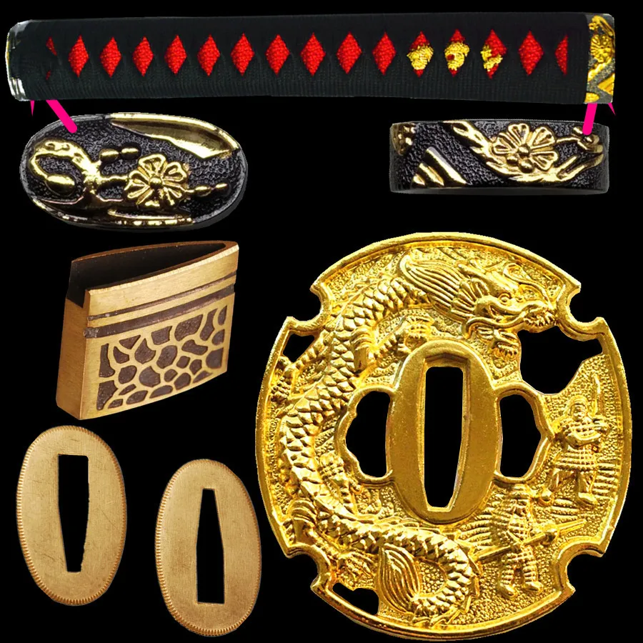 Dragon Theme Metal Crafts Kirsite Sword Guard for Katana/Wakizashi Accessory Set Tsuba+Menuki+Fuchi+Kashira+Handle+Habaki+Seppa