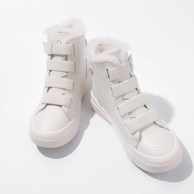 Winter Warm Sneakers Women High Top Ankle Boots 2021 Genuine Leather Warm Winter Sneakers for Women White Casual Snow Boots